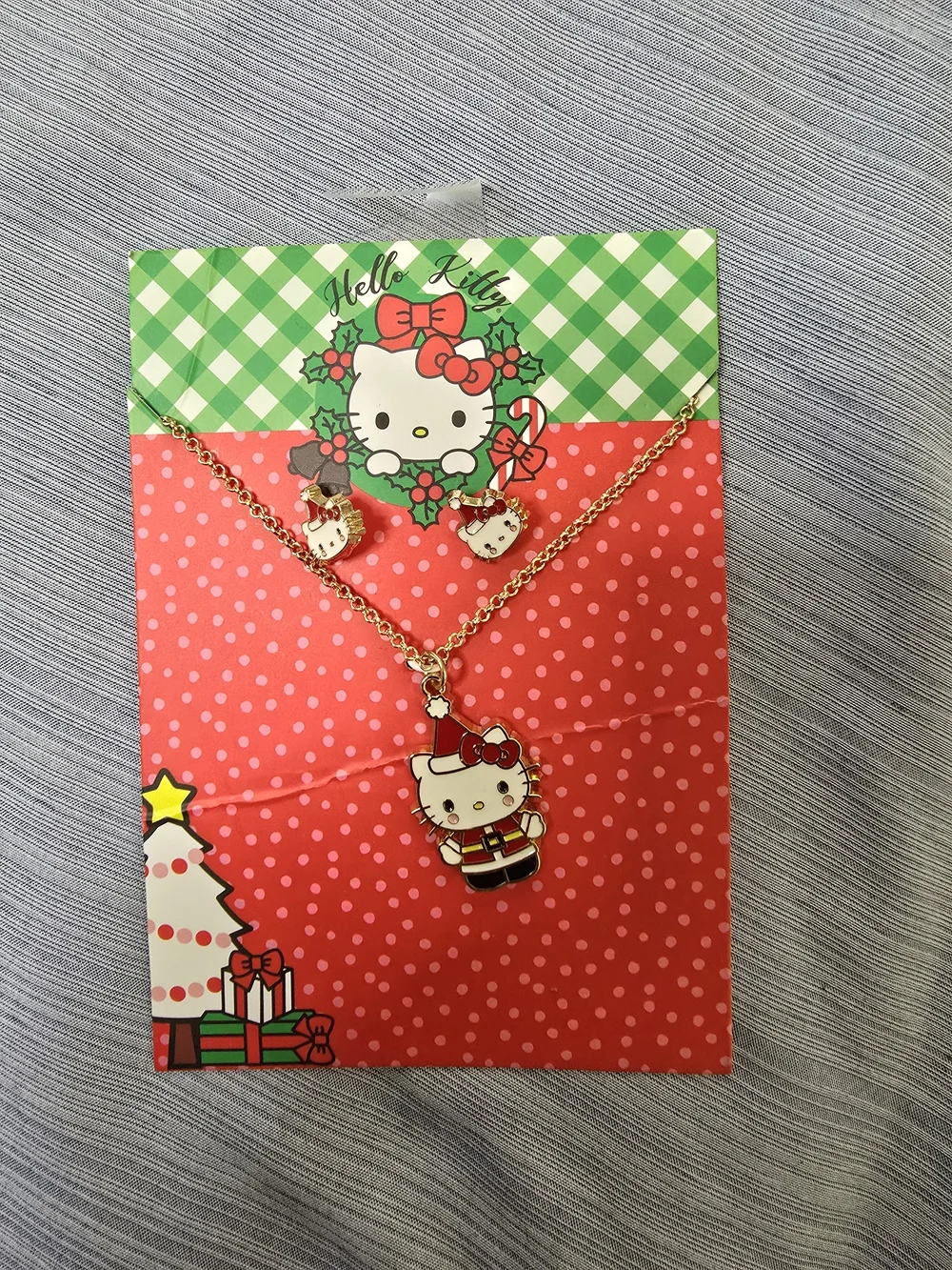 Hello Kitty Gold and Red Girl Kids Necklace & Earrings Set